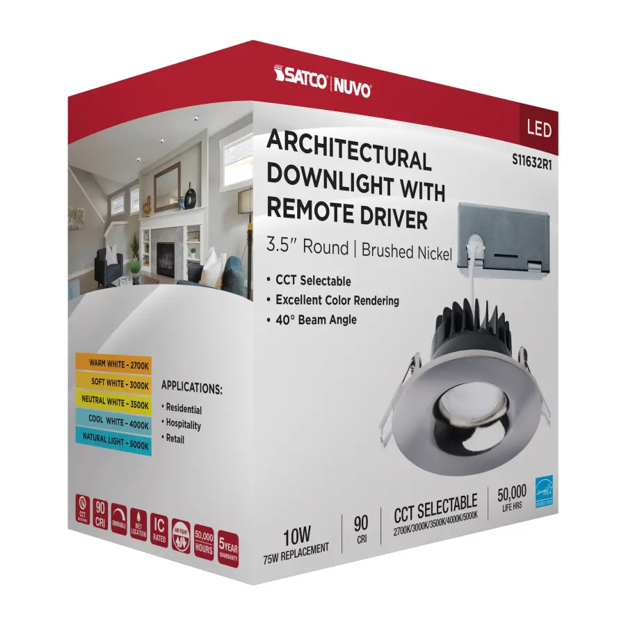 10 Watt LED Direct Wire Downlight - Remote Driver - CCT Selectable - Dimmable - Round - Brushed Nickel Finish - Image 15