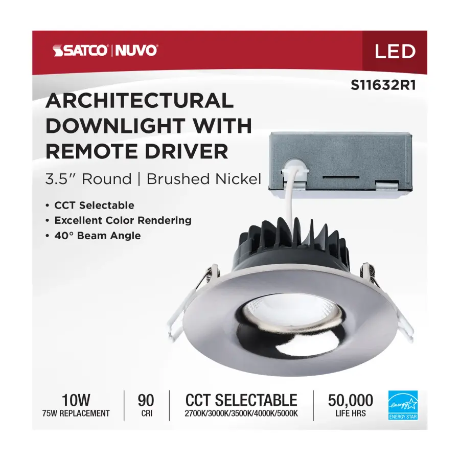 10 Watt LED Direct Wire Downlight - Remote Driver - CCT Selectable - Dimmable - Round - Brushed Nickel Finish - Image 10