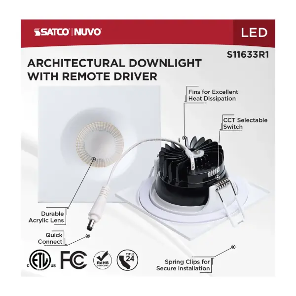 10 Watt LED Direct Wire Downlight - Remote Driver - CCT Selectable - Dimmable - Square - White Finish - Image 11