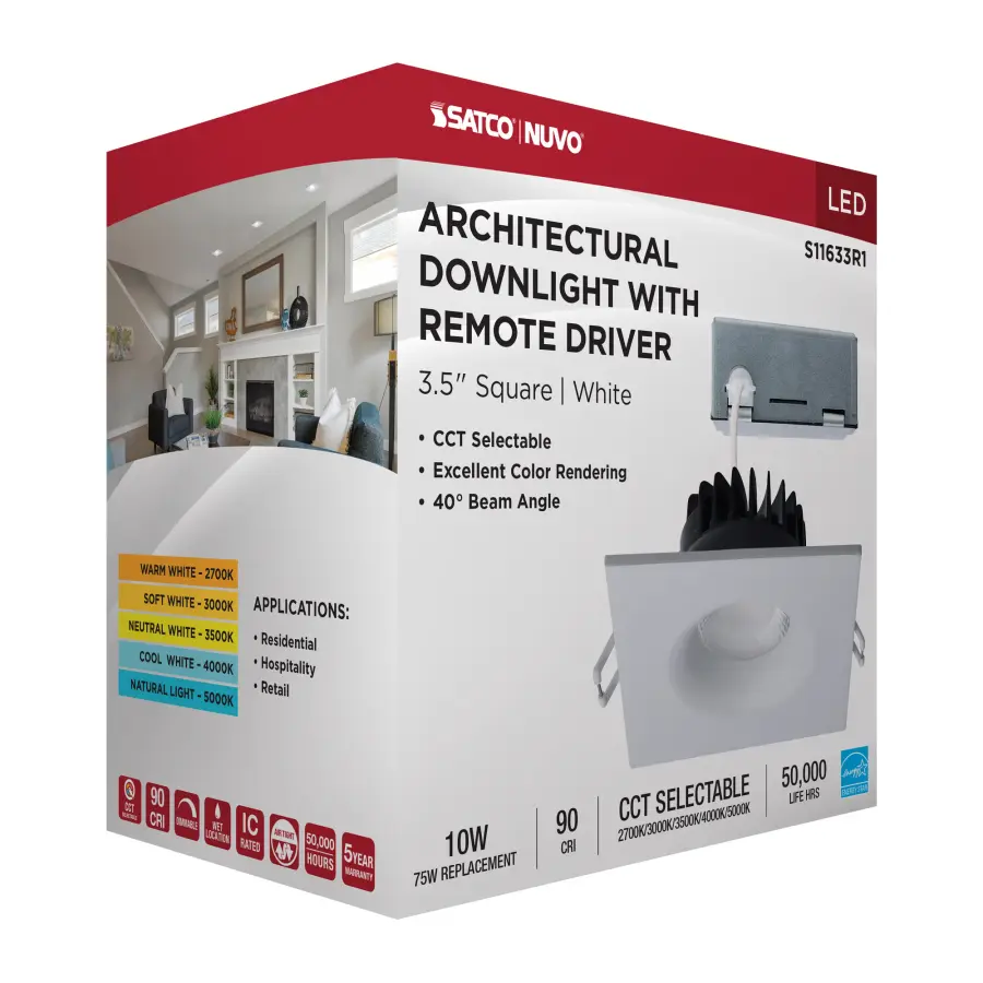 10 Watt LED Direct Wire Downlight - Remote Driver - CCT Selectable - Dimmable - Square - White Finish - Image 15