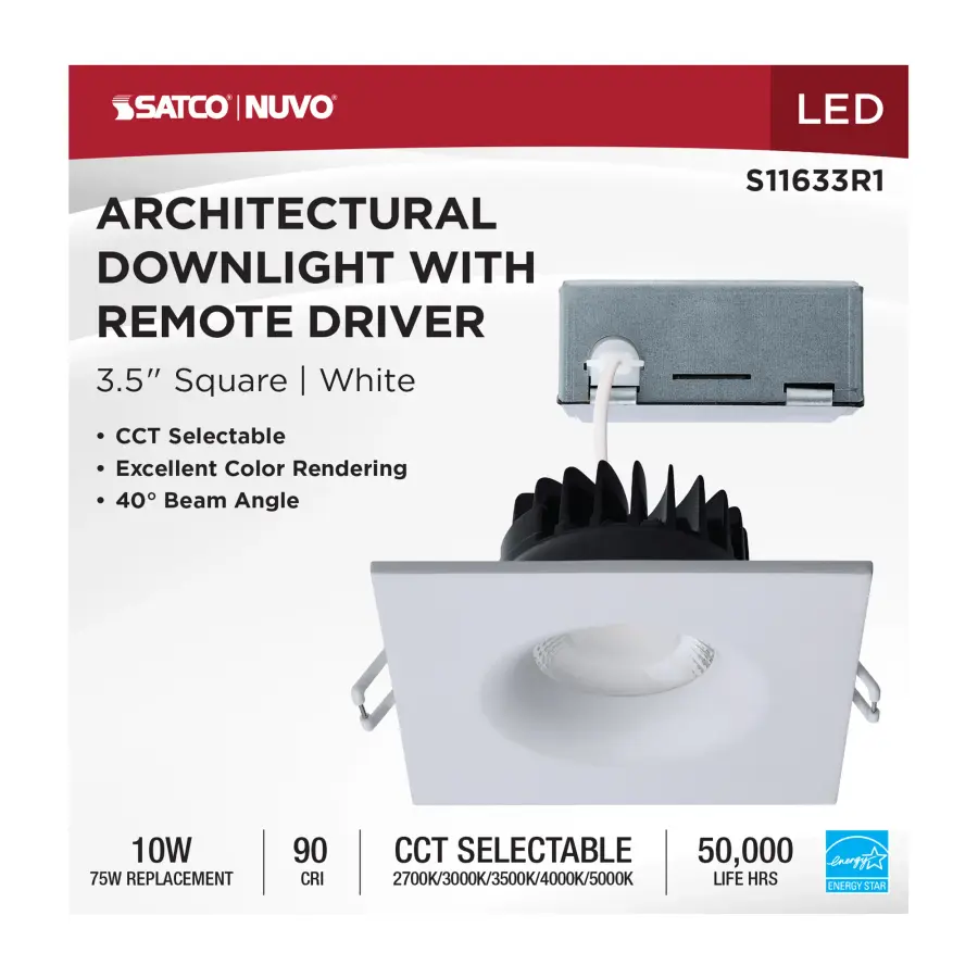 10 Watt LED Direct Wire Downlight - Remote Driver - CCT Selectable - Dimmable - Square - White Finish - Image 10