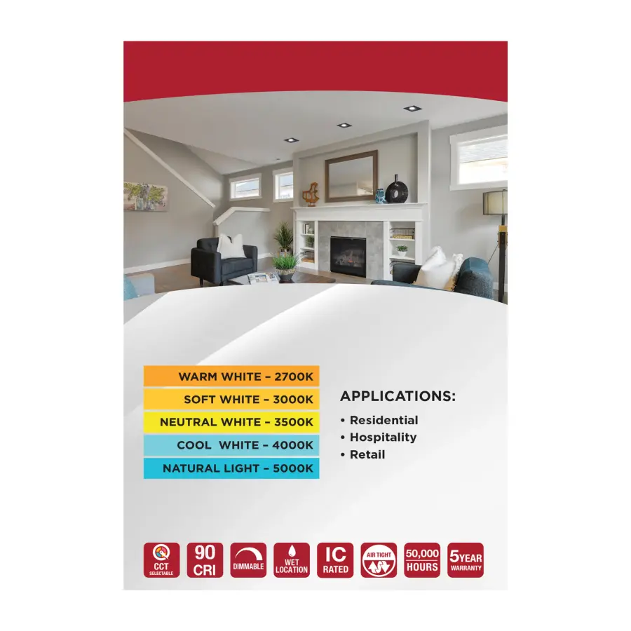 10 Watt LED Direct Wire Downlight - Remote Driver - CCT Selectable - Dimmable - Square - Black Finish - Image 13