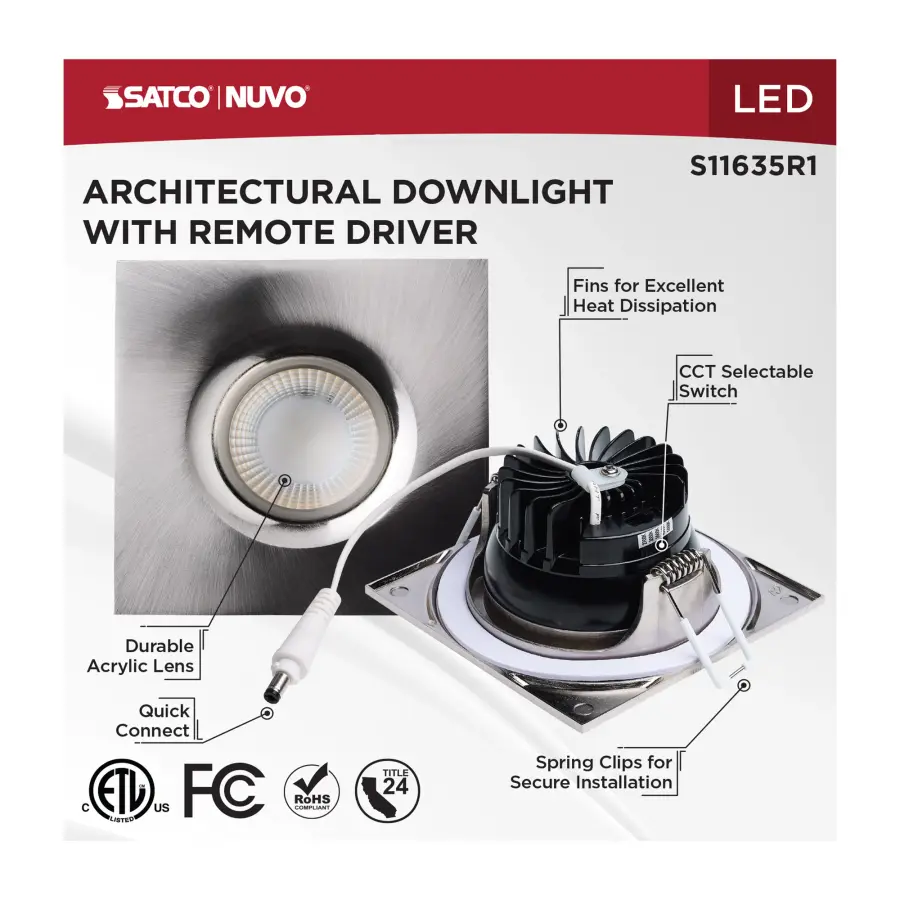 10 Watt LED Direct Wire Downlight - Remote Driver - CCT Selectable - Dimmable - Square - Brushed Nickel Finish - Image 11