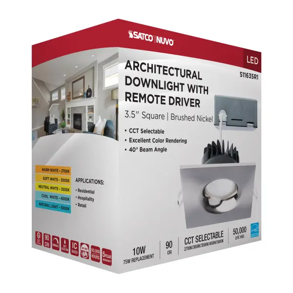 10 Watt LED Direct Wire Downlight - Remote Driver - CCT Selectable - Dimmable - Square - Brushed Nickel Finish - Image 15