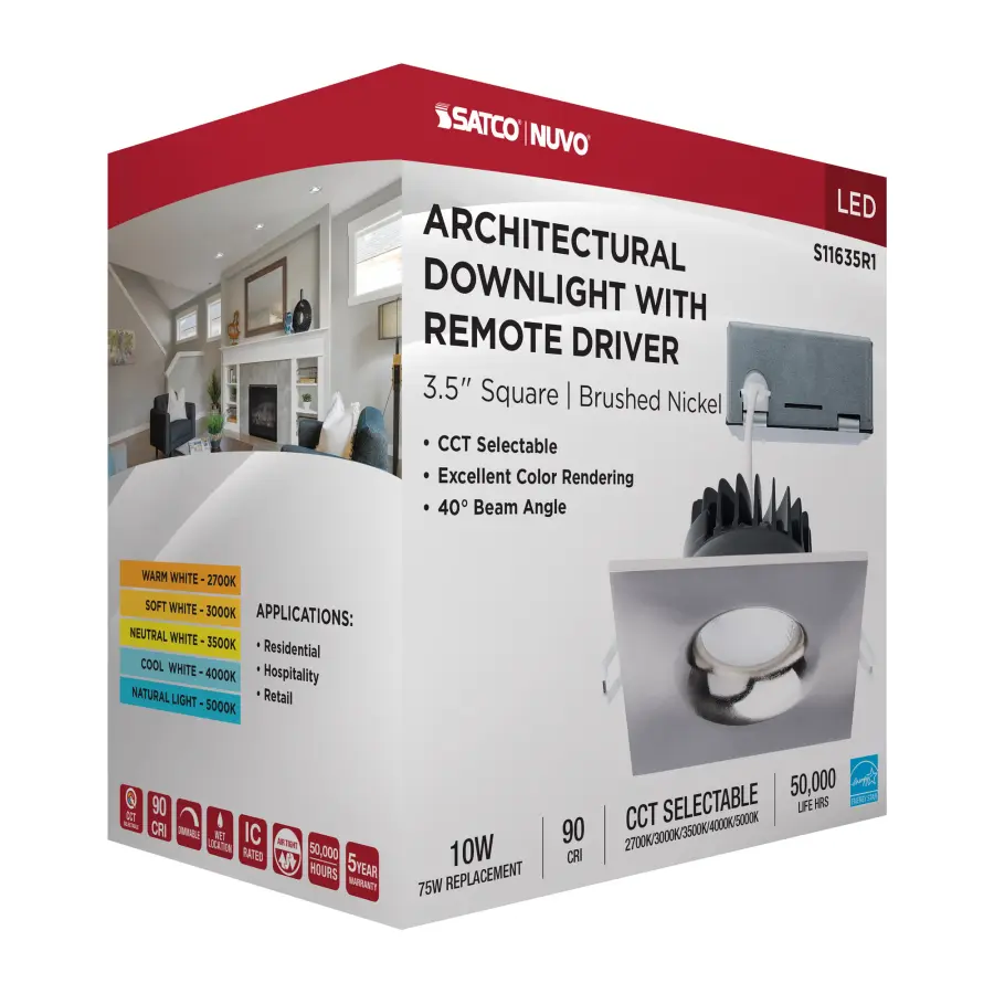 10 Watt LED Direct Wire Downlight - Remote Driver - CCT Selectable - Dimmable - Square - Brushed Nickel Finish - Image 15