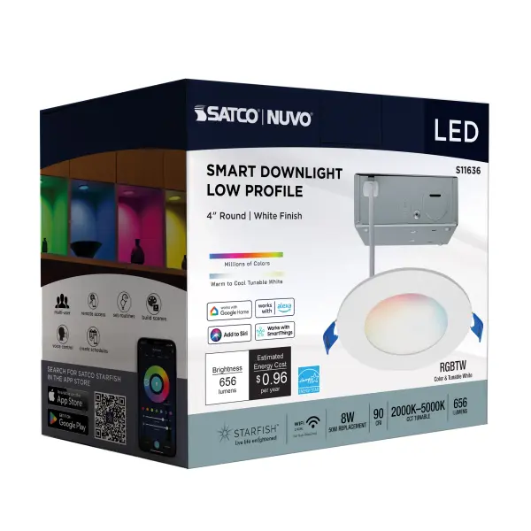 Starfish - 8 Watt LED Direct Wire Downlight - 4-Inch - Remote Driver - RGBTW - Round - White Finish - Image 11