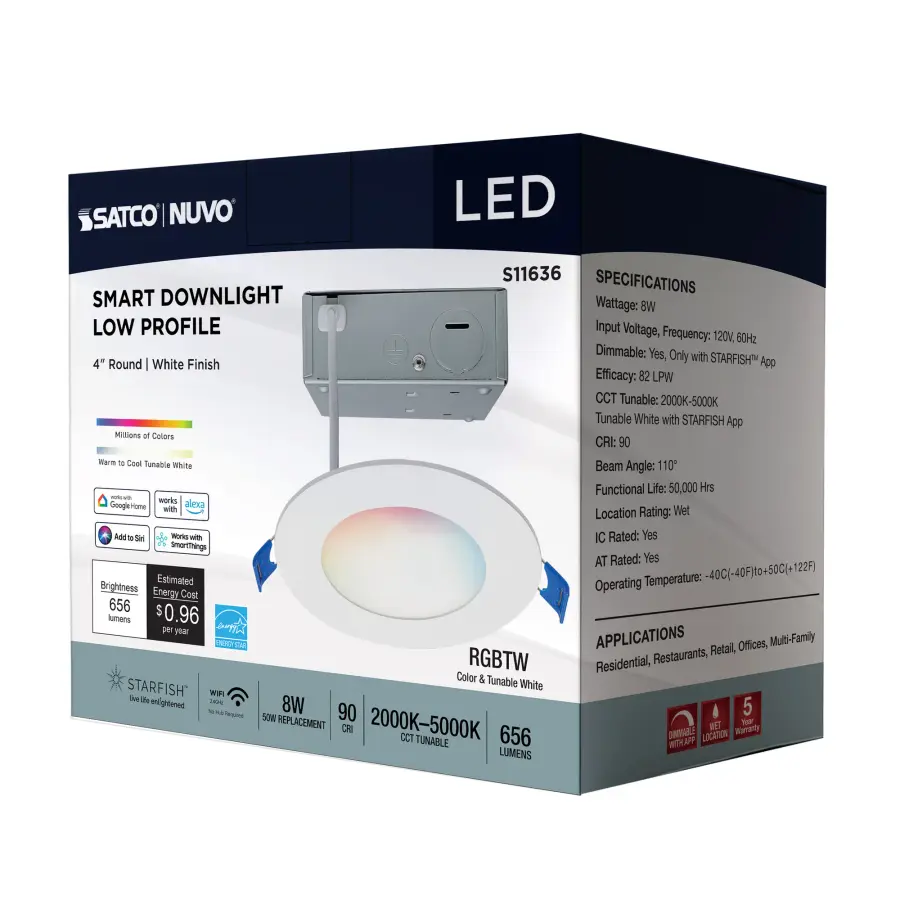 Starfish - 8 Watt LED Direct Wire Downlight - 4-Inch - Remote Driver - RGBTW - Round - White Finish - Image 12