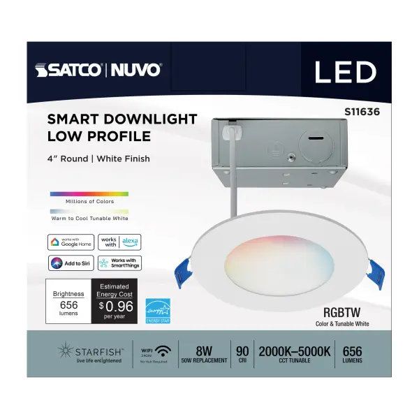 Starfish - 8 Watt LED Direct Wire Downlight - 4-Inch - Remote Driver - RGBTW - Round - White Finish - Image 6