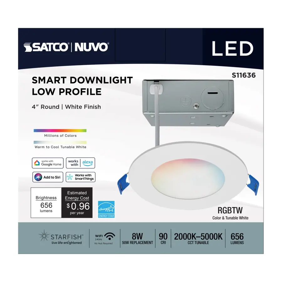 Starfish - 8 Watt LED Direct Wire Downlight - 4-Inch - Remote Driver - RGBTW - Round - White Finish - Image 6