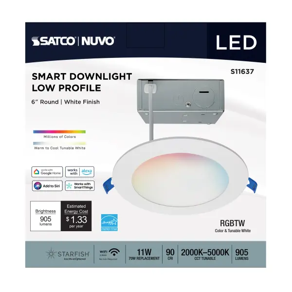 Starfish - 11 Watt LED Direct Wire Downlight - 6-Inch - Remote Driver - RGBTW - Round - White Finish - Image 6