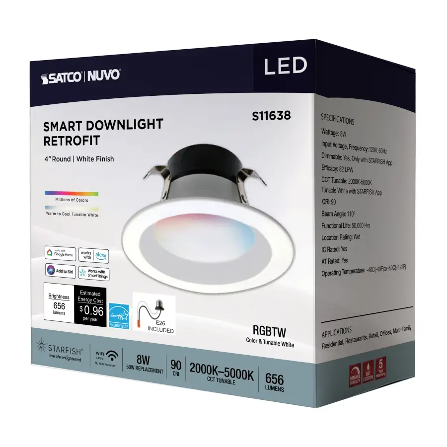 Starfish - 8 Watt LED Retrofit Downlight - 4 Inch - RGBTW - Round - White Finish - Image 13