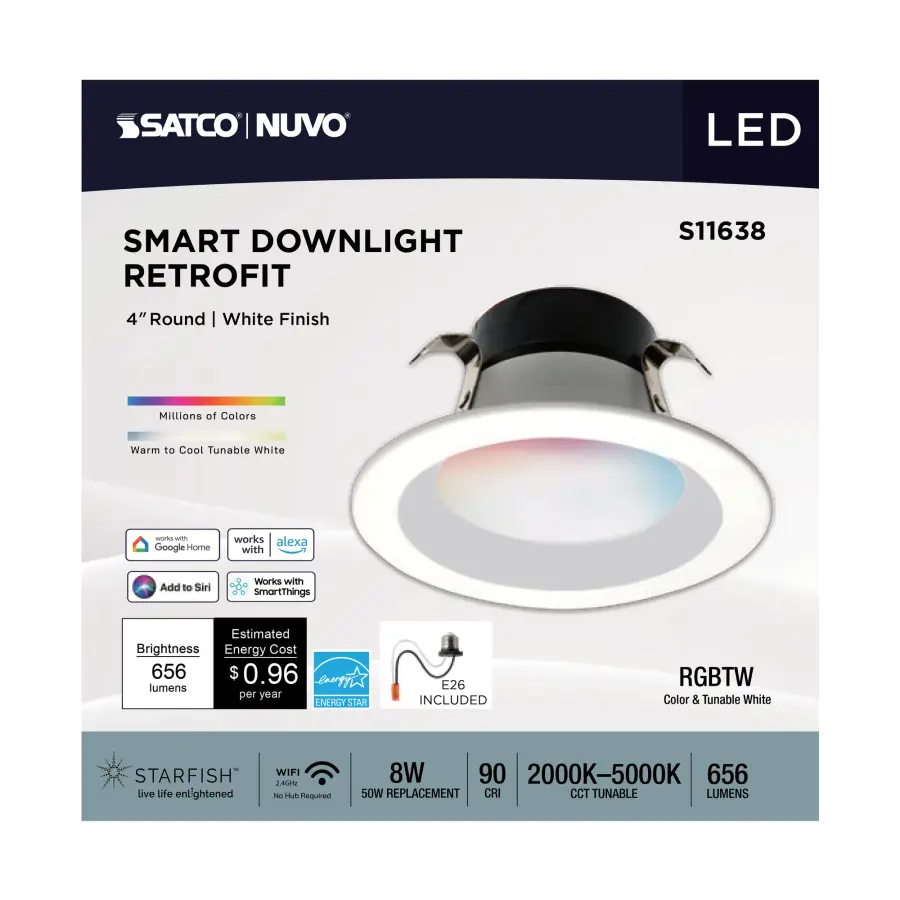 Starfish - 8 Watt LED Retrofit Downlight - 4 Inch - RGBTW - Round - White Finish - Image 7