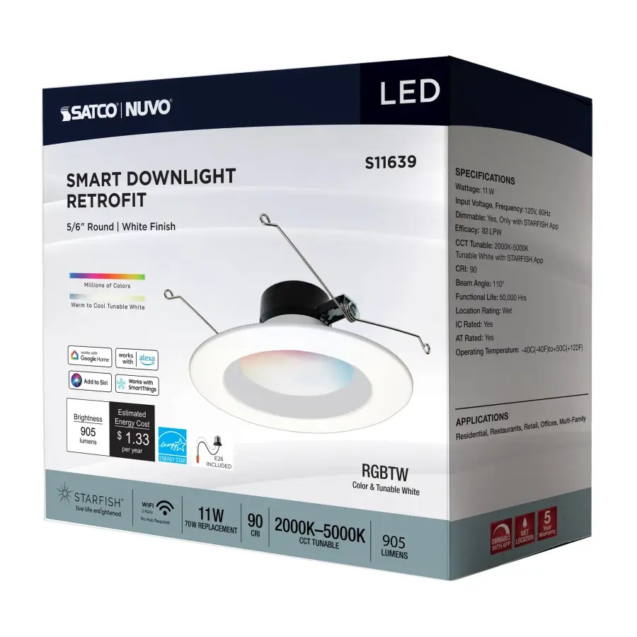 Starfish - 11 Watt LED Retrofit Downlight - 5-6 Inch - RGBTW - Round - White Finish - Image 12