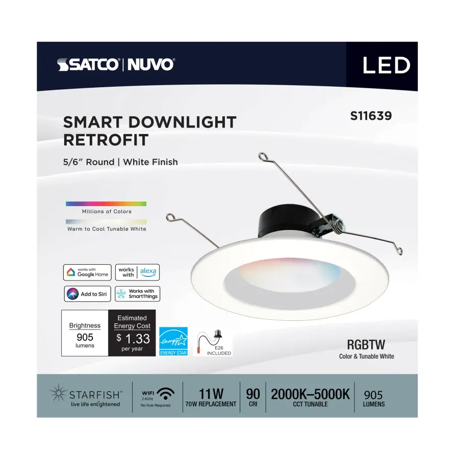 Starfish - 11 Watt LED Retrofit Downlight - 5-6 Inch - RGBTW - Round - White Finish - Image 6