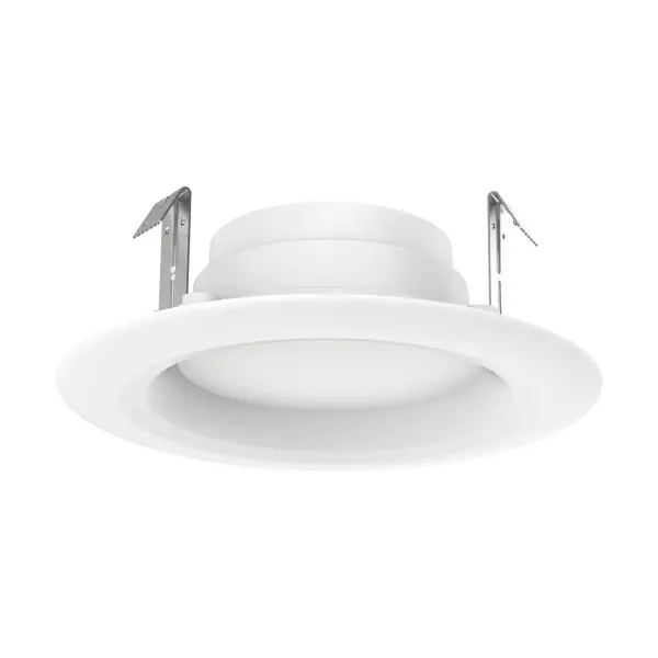 Satco's 8.7-watt, LED downlight retrofit is an easy to install lighting solution for commercial applications. Illuminate offices, retail spaces, and hotels, with this dimmable, contemporary, downlight retrofit. Round, with a white finish, this downlight delivers 35,000 hours of warm white light and comes in a pack of 6. - alternate view