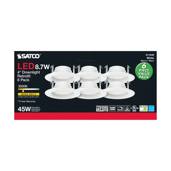 8.7 Watt - LED Downlight Retrofit - 4 inch - 90 CRI - 3000K - 120 Volt - Pack of 6 - Image 4