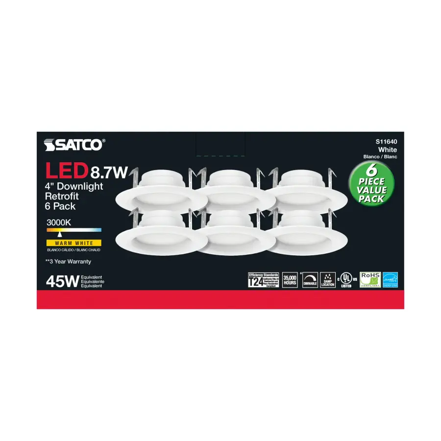 8.7 Watt - LED Downlight Retrofit - 4 inch - 90 CRI - 3000K - 120 Volt - Pack of 6 - Image 4