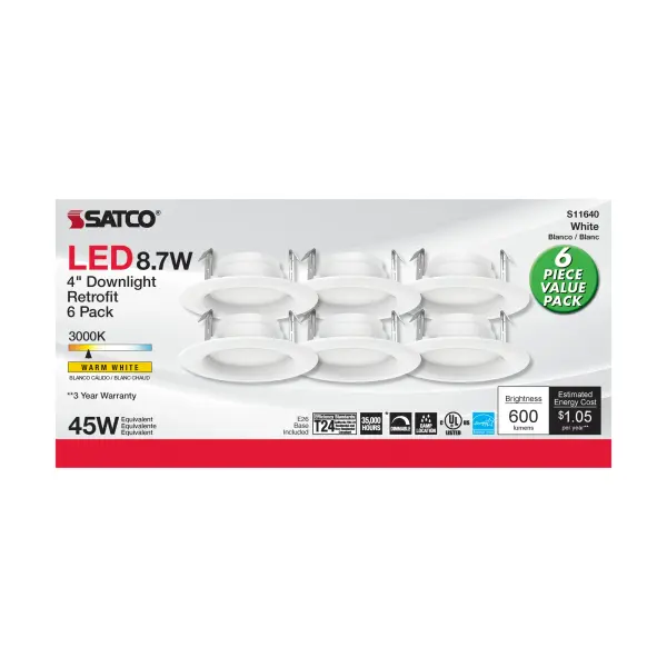 8.7 Watt - LED Downlight Retrofit - 4 inch - 90 CRI - 3000K - 120 Volt - Pack of 6 - Image 5