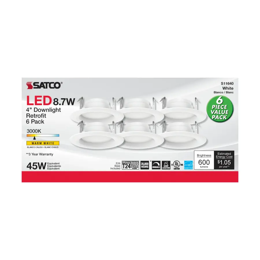 8.7 Watt - LED Downlight Retrofit - 4 inch - 90 CRI - 3000K - 120 Volt - Pack of 6 - Image 5