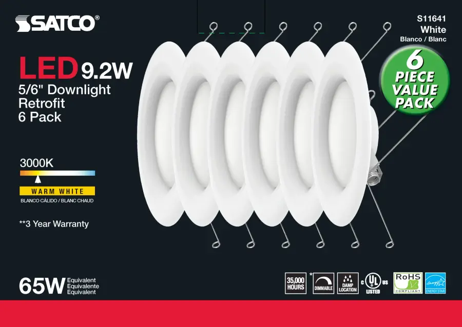 9.2 Watt - LED Downlight Retrofit - 5-6 inch - 90 CRI - 3000K - 120 Volt - Pack of 6 - Image 4