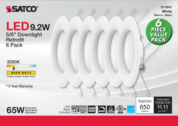 9.2 Watt - LED Downlight Retrofit - 5-6 inch - 90 CRI - 3000K - 120 Volt - Pack of 6 - Image 5