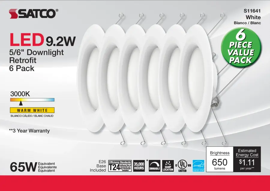 9.2 Watt - LED Downlight Retrofit - 5-6 inch - 90 CRI - 3000K - 120 Volt - Pack of 6 - Image 5