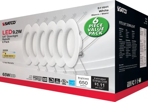 9.2 Watt - LED Downlight Retrofit - 5-6 inch - 90 CRI - 3000K - 120 Volt - Pack of 6 - Image 6