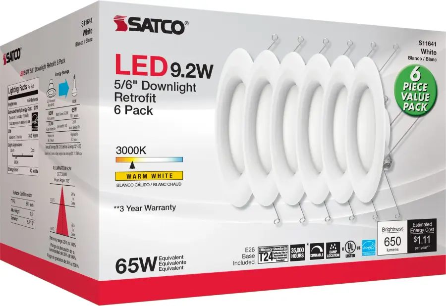 9.2 Watt - LED Downlight Retrofit - 5-6 inch - 90 CRI - 3000K - 120 Volt - Pack of 6 - Image 7