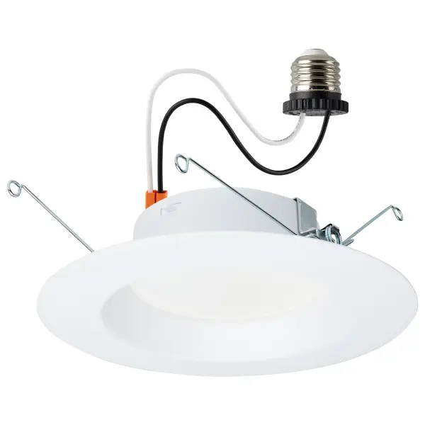 SATCO NUVO's LED CCT Selectable 5-6 inch High Lumen Retrofit Downlight will elevate the lighting in any space. Designed with impeccable 90 CRI color rendering, you can make your space brighter while saving energy with this 1,100 high lumen LED downlight. This retrofit includes an E26 adapter making it the perfect upgrade to replace existing screw base lamps in downlight applications or purchase an optional GU24 socket adapter for use with pin-based fixtures. Featuring a smooth baffle design and your choice of five CCT options at installation, this retrofit downlight will illuminate all of your spaces with ease and elegance.