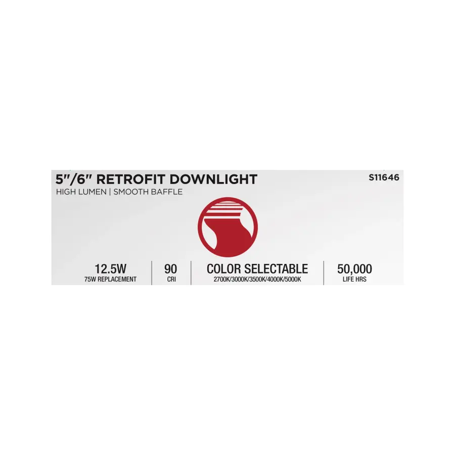 12.5 Watt LED High Lumen Downlight Retrofit - 5-6 Inch - 27K/30K/35K/40K/50K CCT Selectable - 120 Volts - Dimmable - White Finish - Image 17