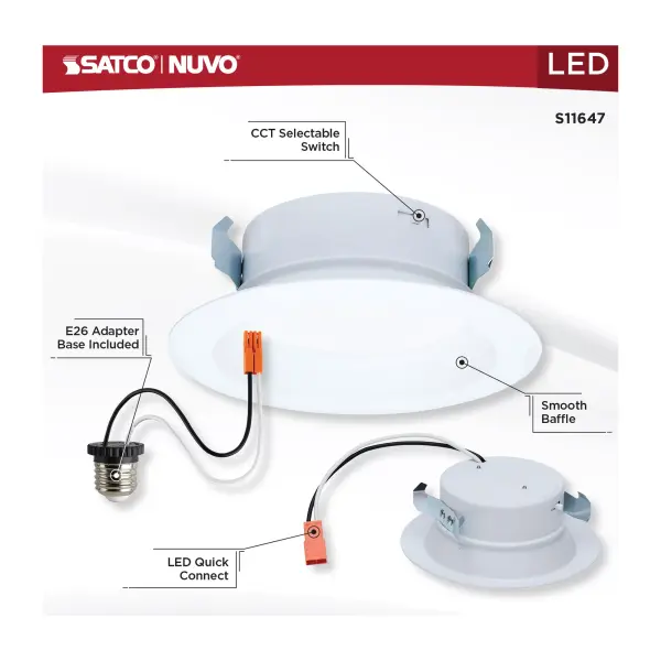 10 Watt LED High Output Downlight Retrofit - 4 Inch - 27K/30K/35K/40K/50K CCT Selectable - Round - White Finish - Image 8