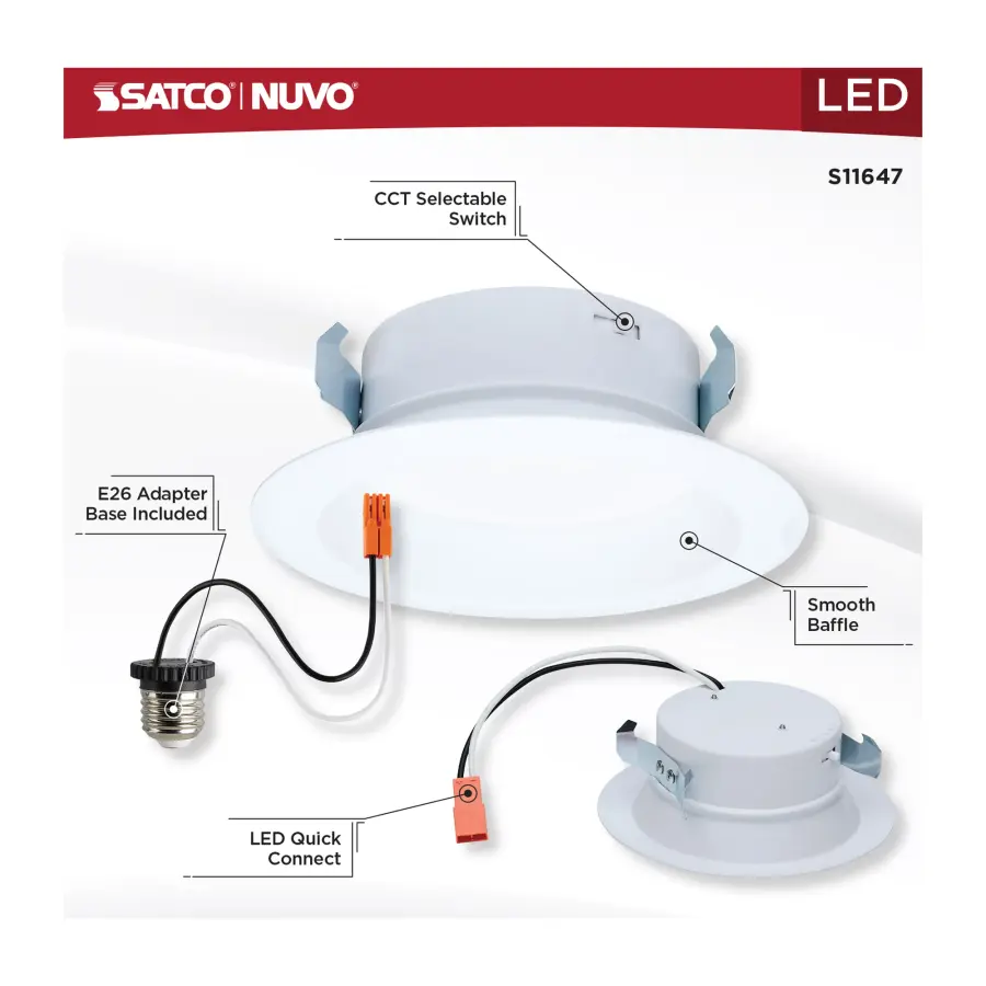 10 Watt LED High Output Downlight Retrofit - 4 Inch - 27K/30K/35K/40K/50K CCT Selectable - Round - White Finish - Image 8