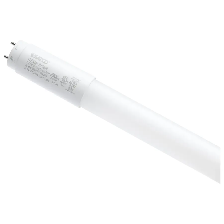 7 Watt T8 LED - 24 Inch - 30K/35K/40K/50K/65K CCT Selectable - Low Optical Flicker (less than 5%) - Medium Bi Pin Base - Type B Ballast Bypass - 120-277 Volt - Frost Finish - Image 1