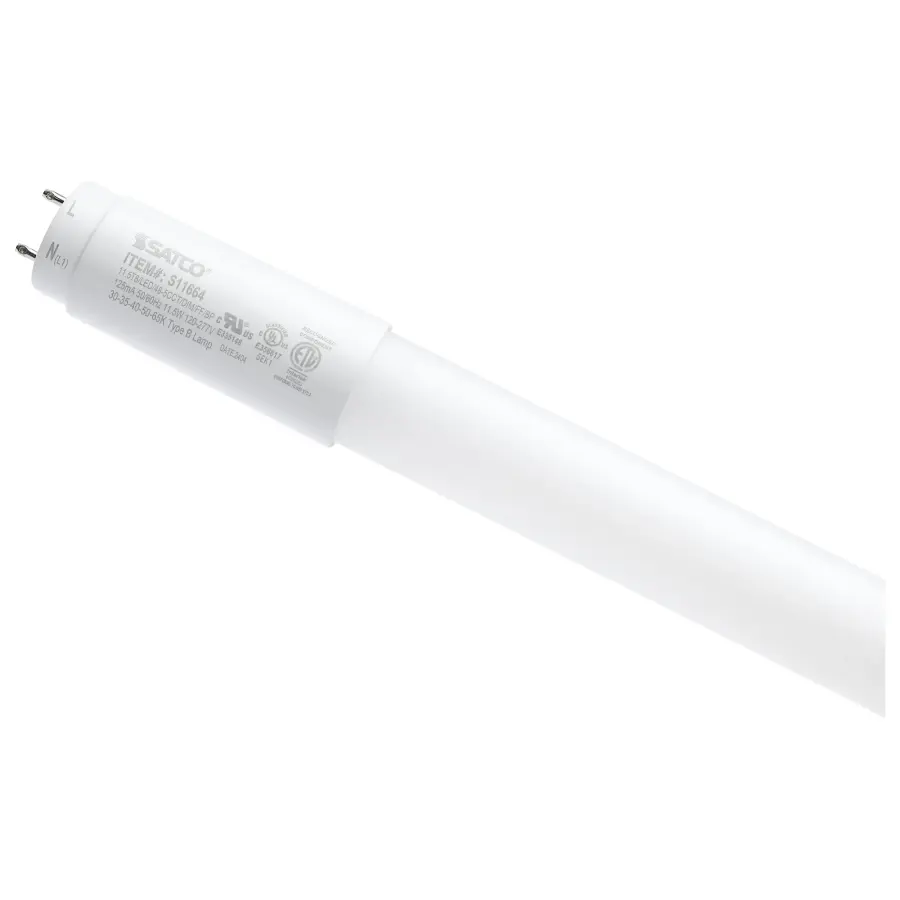 11.5 Watt T8 LED - 48 Inch - 30K/35K/40K/50K/65K CCT Selectable - Low Optical Flicker (less than 5%) - Medium Bi Pin Base - Type B Ballast Bypass - 120-277 Volt - Frost Finish - Image 1