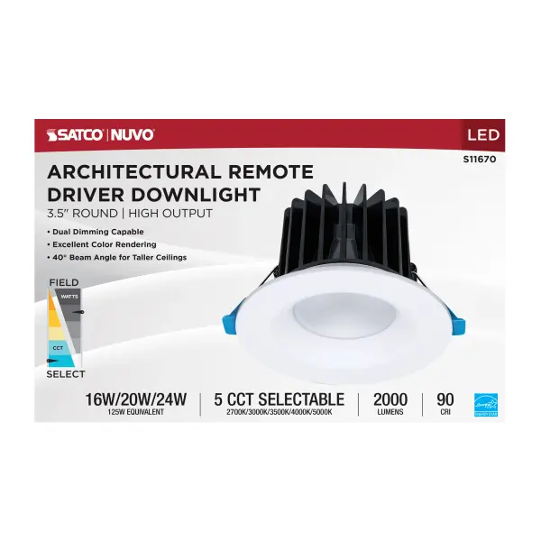 16/20/24 Watt LED Remote Driver Downlight - 27K/30K/35K/40K/50K CCT - Field Selectable - Round - White Finish - Dual Dimming - 120-277 Volt - Image 10