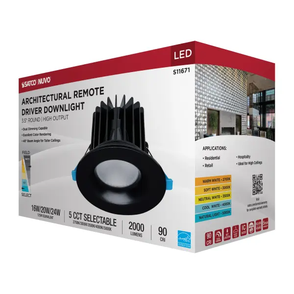 16/20/24 Watt LED Remote Driver Downlight - 27K/30K/35K/40K/50K CCT - Field Selectable - Round - Black Finish - Dual Dimming - 120-277 Volt - Image 14