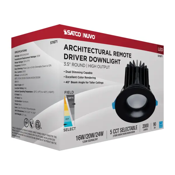 16/20/24 Watt LED Remote Driver Downlight - 27K/30K/35K/40K/50K CCT - Field Selectable - Round - Black Finish - Dual Dimming - 120-277 Volt - Image 15