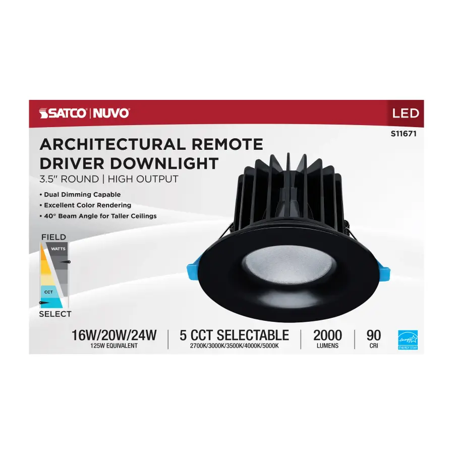 16/20/24 Watt LED Remote Driver Downlight - 27K/30K/35K/40K/50K CCT - Field Selectable - Round - Black Finish - Dual Dimming - 120-277 Volt - Image 10