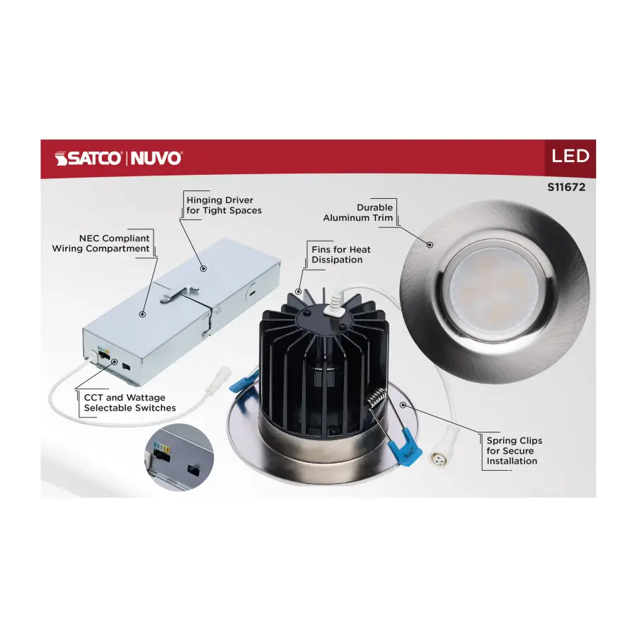 16/20/24 Watt LED Remote Driver Downlight - 27K/30K/35K/40K/50K CCT - Field Selectable - Round - Brushed Nickel Finish - Dual Dimming - 120-277 Volt - Image 11