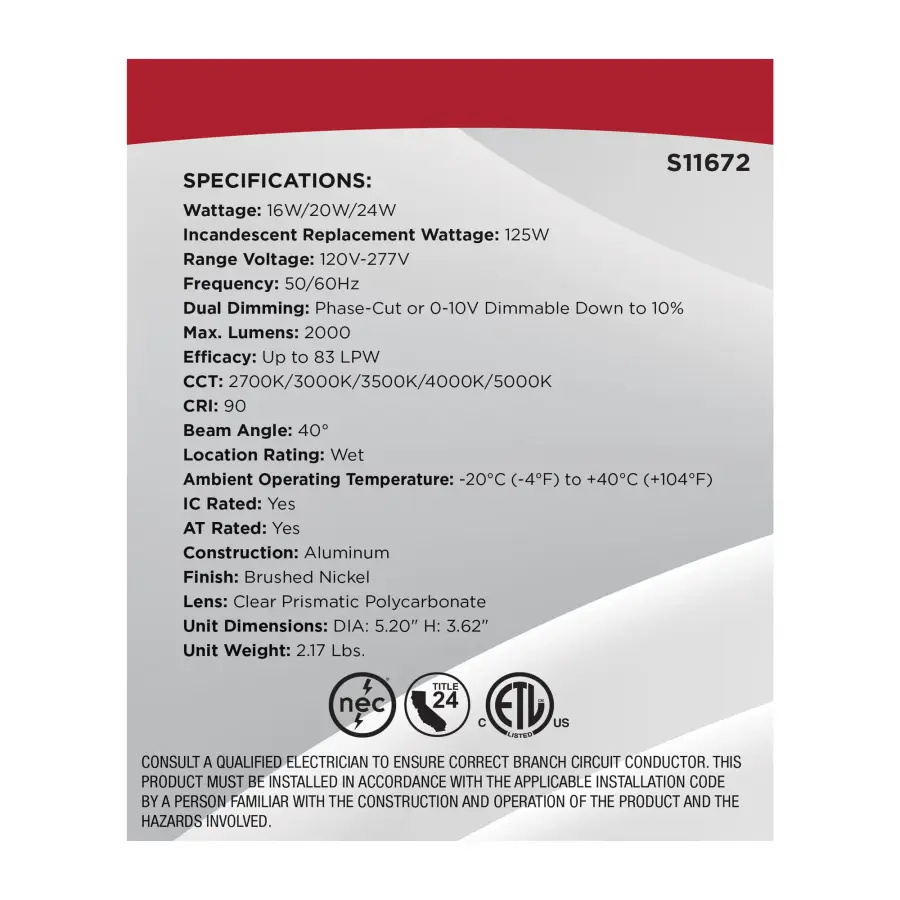 16/20/24 Watt LED Remote Driver Downlight - 27K/30K/35K/40K/50K CCT - Field Selectable - Round - Brushed Nickel Finish - Dual Dimming - 120-277 Volt - Image 13