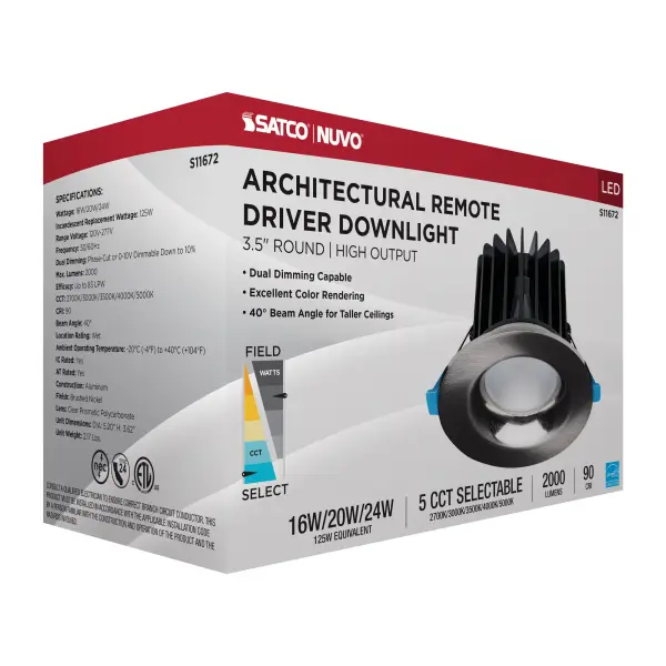 16/20/24 Watt LED Remote Driver Downlight - 27K/30K/35K/40K/50K CCT - Field Selectable - Round - Brushed Nickel Finish - Dual Dimming - 120-277 Volt - Image 15