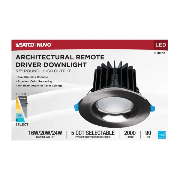 16/20/24 Watt LED Remote Driver Downlight - 27K/30K/35K/40K/50K CCT - Field Selectable - Round - Brushed Nickel Finish - Dual Dimming - 120-277 Volt - Image 10