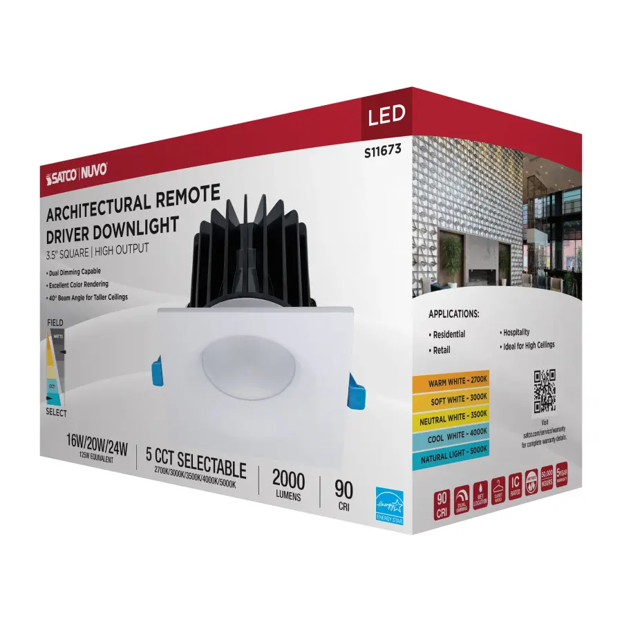 16/20/24 Watt LED Remote Driver Downlight - 27K/30K/35K/40K/50K CCT - Field Selectable - Square - White Finish - Dual Dimming - 120-277 Volt - Image 14