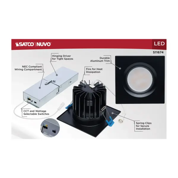 16/20/24 Watt LED Remote Driver Downlight - 27K/30K/35K/40K/50K CCT - Field Selectable - Square - Black Finish - Dual Dimming - 120-277 Volt - Image 11