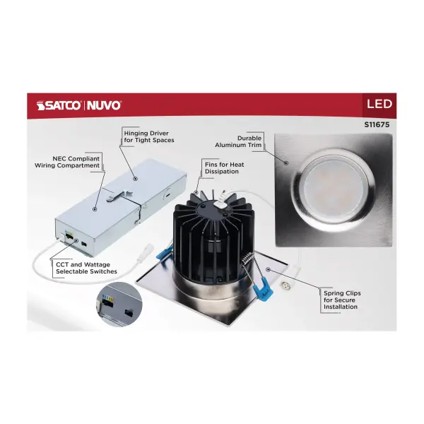 16/20/24 Watt LED Remote Driver Downlight - 27K/30K/35K/40K/50K CCT - Field Selectable - Square - Brushed Nickel Finish - Dual Dimming - 120-277 Volt - Image 11