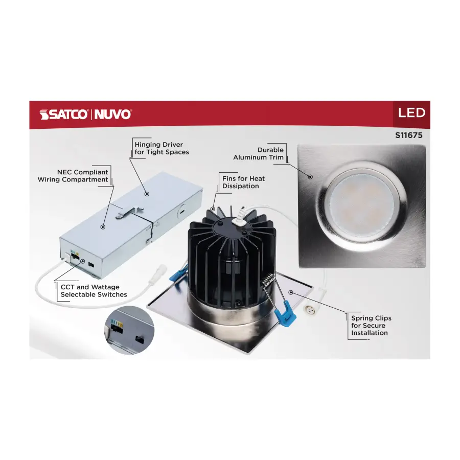 16/20/24 Watt LED Remote Driver Downlight - 27K/30K/35K/40K/50K CCT - Field Selectable - Square - Brushed Nickel Finish - Dual Dimming - 120-277 Volt - Image 11