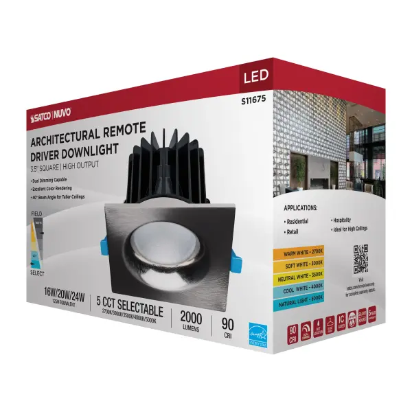 16/20/24 Watt LED Remote Driver Downlight - 27K/30K/35K/40K/50K CCT - Field Selectable - Square - Brushed Nickel Finish - Dual Dimming - 120-277 Volt - Image 14
