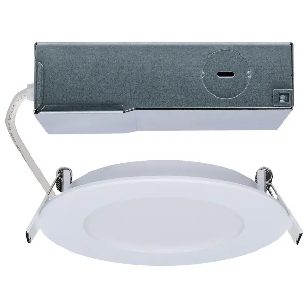 SATCO NUVO's Performer Series LED Slimfit Downlights deliver versatile, high-performance lighting in a sleek, low-profile design. Available in 4-inch and 6-inch round sizes, in both black and white finishes, these downlights feature a flat lens design, adjustable spring clips, and an innovative remote driver J-box for easy installation. The non-conductive dead front trim ensures safe operation in wet environments, making them ideal for showers, bathrooms, and other damp areas. They are also NEC compliant for closet installations, ensuring safe and reliable performance in smaller spaces. With IC and Airtight ratings, 5 CCT selectable color options, a 90 CRI for vibrant illumination, and a 50,000-hour lifespan backed by a 5-year warranty, these downlights provide safe, efficient, and adaptable lighting for any space.