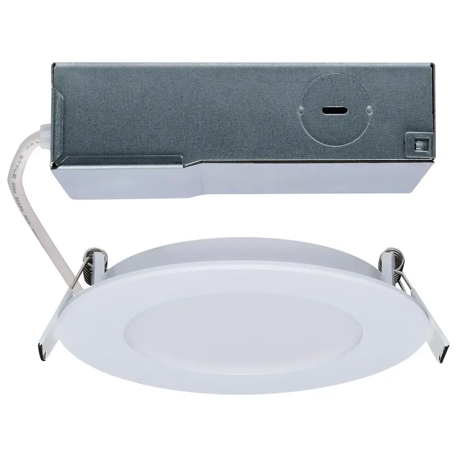 8 Watt LED Direct Wire Performer Series Downlight - Remote Driver - 4 Inch - 27K/3K/35K/4K/5K CCT Selectable - Round - Flat Face - White Finish - Image 1