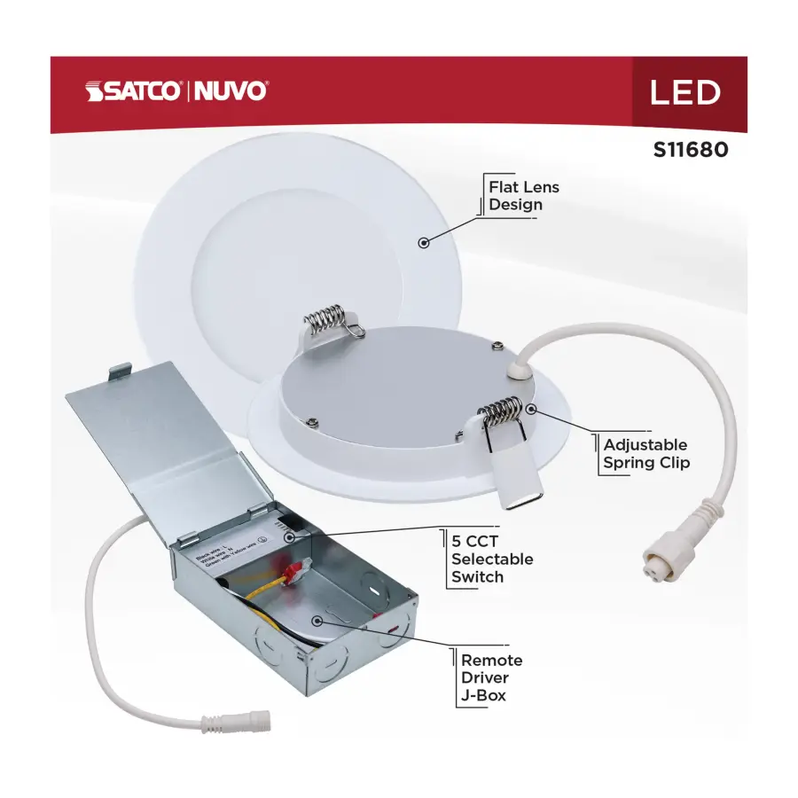 8 Watt LED Direct Wire Performer Series Downlight - Remote Driver - 4 Inch - 27K/3K/35K/4K/5K CCT Selectable - Round - Flat Face - White Finish - Image 11